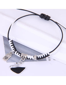 B555 Silver Black & White Cord Swan Bracelet - Iris Fashion Jewelry