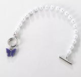 B733 Silver Pearl Royal Blue Butterfly Bracelet - Iris Fashion Jewelry