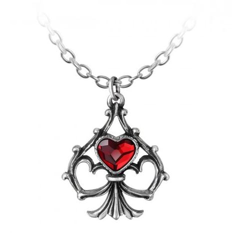 N1571 Gun Metal Lucky in Love Red Heart Necklace with FREE EARRINGS