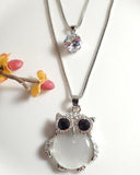 N2197 Silver Rhinestone Owl with Moonstone Belly Necklace with FREE Earrings - Iris Fashion Jewelry