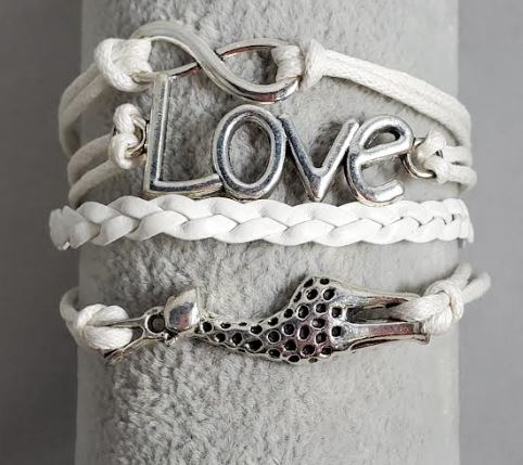 AZ966 White Love Giraffe Infinity Layer Leather Bracelet