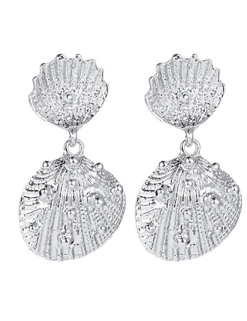 E941 Silver Textured Sea Shell Earrings - Iris Fashion Jewelry