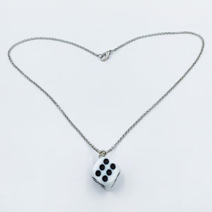 N2151 Silver White Dice Necklace with FREE Earrings - Iris Fashion Jewelry