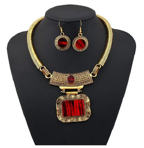 N308 Gold with Red Stone Statement Necklace with FREE Earrings