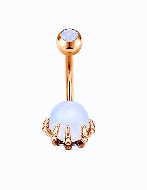 P51 Rose Gold Opal Ball Claw Belly Button Ring - Iris Fashion Jewelry