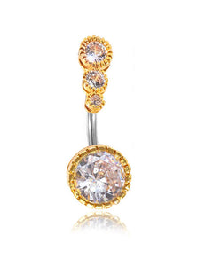 P24 Gold Triple Gemstone Belly Button Ring - Iris Fashion Jewelry