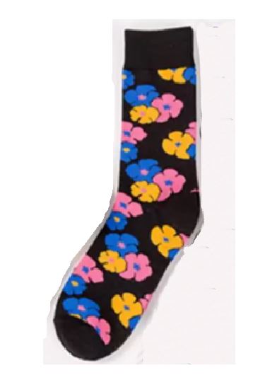 SF351 Black Pink Blue Pink Flower Socks - Iris Fashion Jewelry
