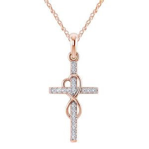 N2209 Rose Gold Dainty Rhinestone Cross Necklace FREE Earrings - Iris Fashion Jewelry