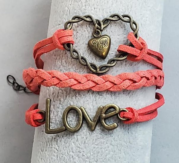 B942 Red Heart Love Leather Layer Bracelet