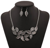 N320 Silver Feathers Statement Necklace with FREE Earrings