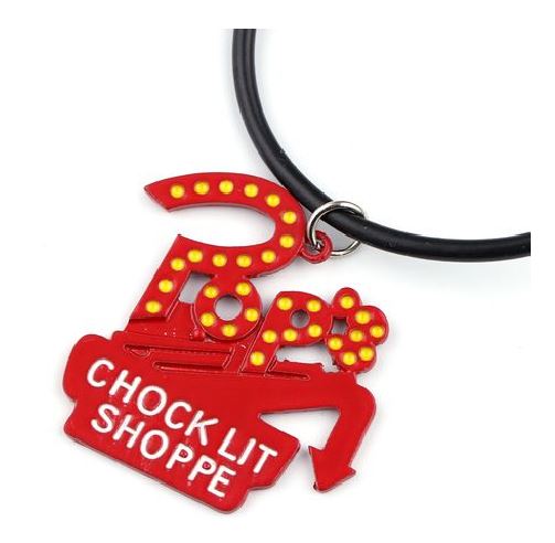 AZ128 Pop's Chock Lit Shoppe on Rubber Cord Necklace with FREE EARRINGS