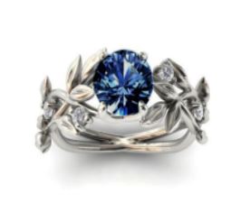 R353 Silver Vine & Leaf Blue Gem Ring - Iris Fashion Jewelry
