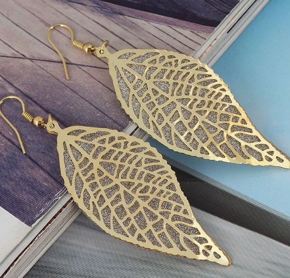 E330 Gold Leaf Silver Glitter Metal Earrings - Iris Fashion Jewelry