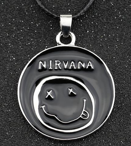 AZ1347 Rock Band Pendant on Leather Cord Necklace with FREE EARRINGS