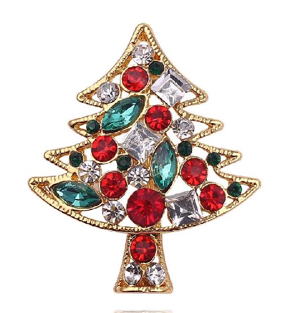 AZ809 Gold Gemstone Christmas Tree Fashion Pin