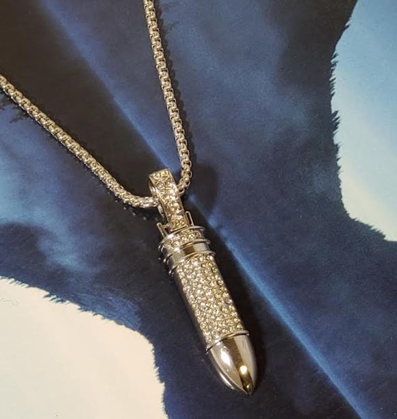 N775 Silver Rhinestone Bullet Necklace - Iris Fashion Jewelry