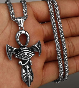 N1268 Gun Metal Egyptian Eye Of Horus Cross Pendant Necklace - Iris Fashion Jewelry