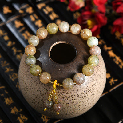 B1268 Beige/Yellow Crackle Glass Bead Bracelet - Iris Fashion Jewelry