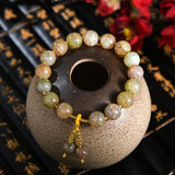 B1268 Beige/Yellow Crackle Glass Bead Bracelet - Iris Fashion Jewelry