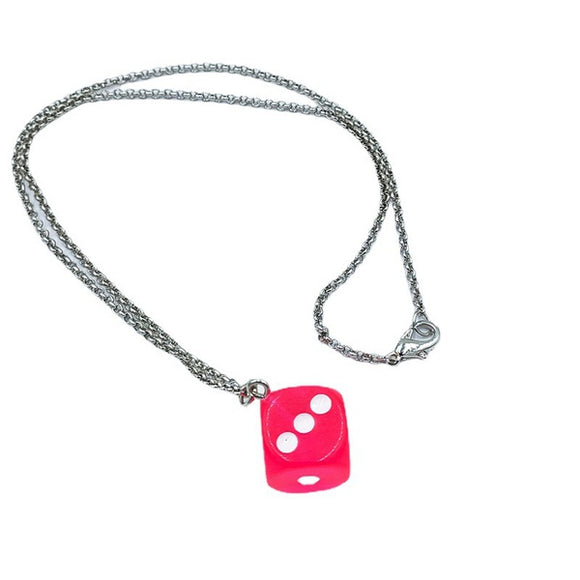 N2149 Silver Hot Pink Dice Necklace with FREE Earrings - Iris Fashion Jewelry