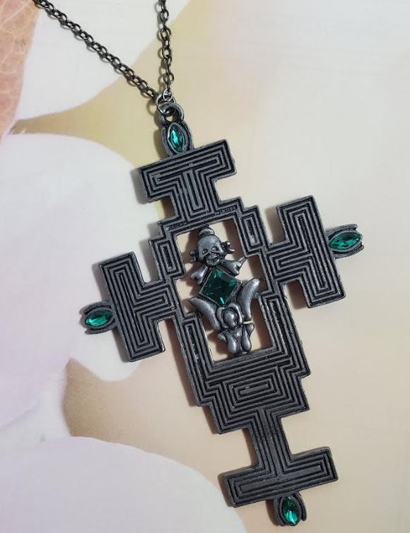 AZ79 Silver Cross Green Gem Necklace with FREE Earrings - Iris Fashion Jewelry