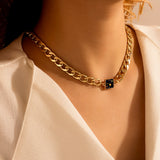 N2026 Gold Chain Link Black Glitter Square Choker Necklace with FREE EARRINGS - Iris Fashion Jewelry