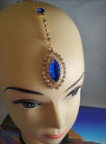 H583 Gold Blue Gemstone Rhinestone Forehead Jewelry - Iris Fashion Jewelry