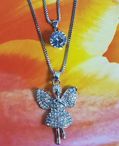 AZ376 Silver Rhinestone Fairy Necklace with FREE EARRINGS