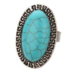 AR54 Silver Oval Turquoise Stone Adjustable Ring - Iris Fashion Jewelry