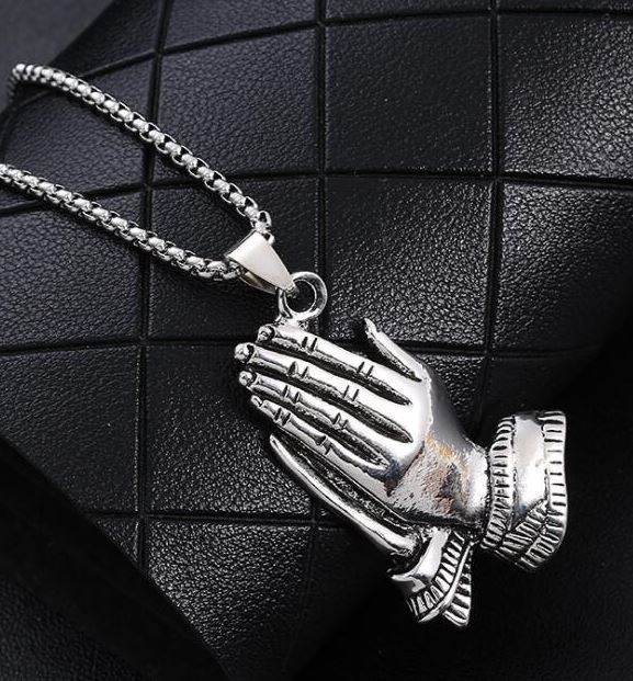N1093 Silver Praying Hands Necklace - Iris Fashion Jewelry