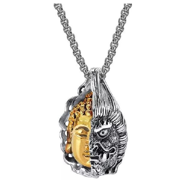 N1678 Silver Evil Buddha Pendant Necklace with FREE EARRINGS - Iris Fashion Jewelry
