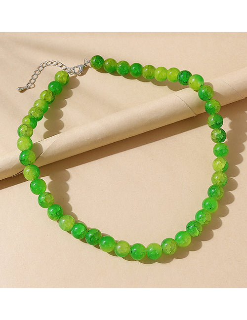 N2147 Silver Green Crackle Glass Bead Necklace with FREE EARRINGS - Iris Fashion Jewelry