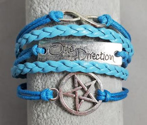 AZ1175 Turquoise & Light Blue One Direction Star Infinity Layer Leather Bracelet