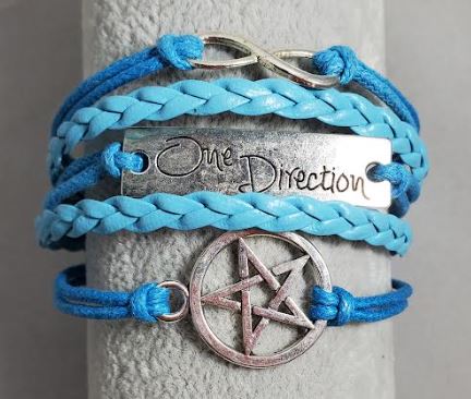 AZ1175 Turquoise & Light Blue One Direction Star Infinity Layer Leather Bracelet