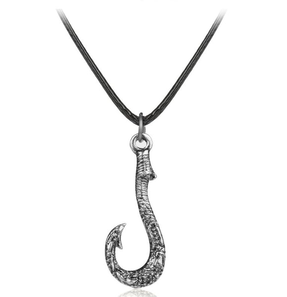 :AZ77 Silver Fish Hook on Rubber Cord Necklace with FREE Earrings - Iris Fashion Jewelry