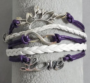 AZ1129 Purple & White Love Infinity Leather Layer Bracelet