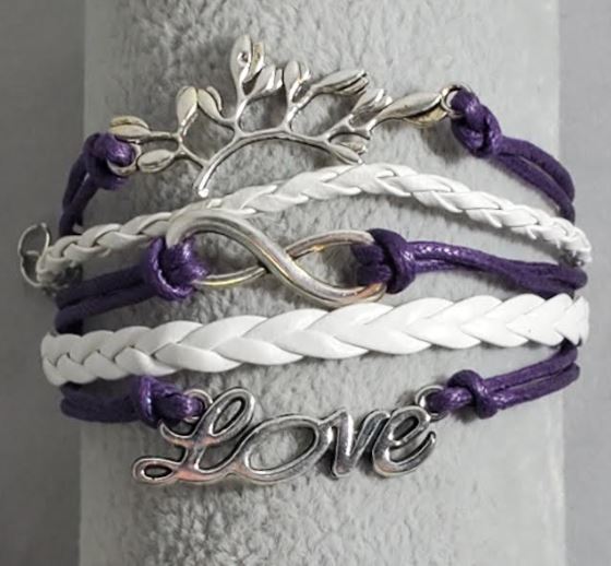 AZ1129 Purple & White Love Infinity Leather Layer Bracelet