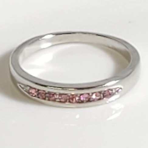 R506 Silver Light Pink Rhinestone Band Ring - Iris Fashion Jewelry