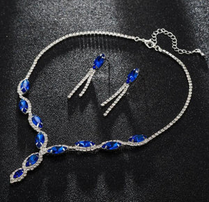 N1054 Silver Royal Blue Gemstone Rhinestone Necklace with FREE Earrings - Iris Fashion Jewelry