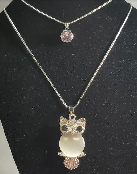 N961 Silver Moonstone Owl Necklace with FREE Earrings - Iris Fashion Jewelry