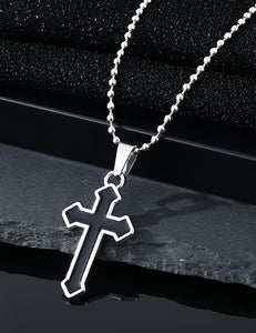 N1187 Silver Black Cross Pendant Necklace - Iris Fashion Jewelry