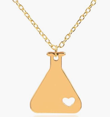 AZ1073 Gold Erlenmeyer Science Flask Necklace with Free Earrings