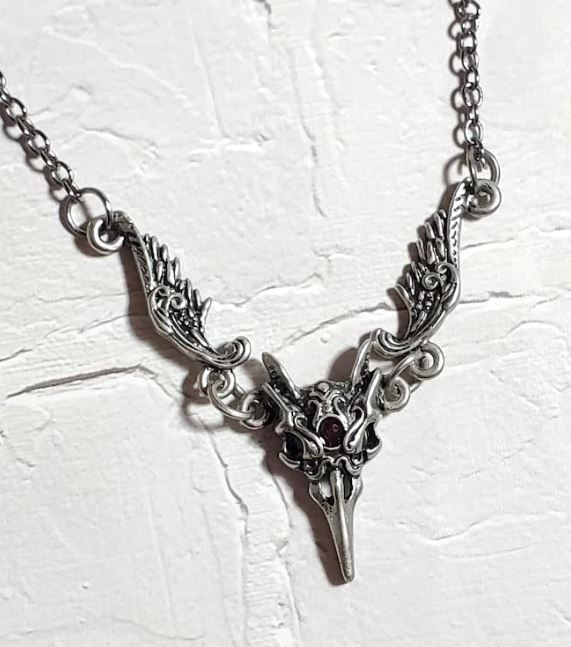 AZ971 Silver Winged Raven Necklace with FREE EARRINGS