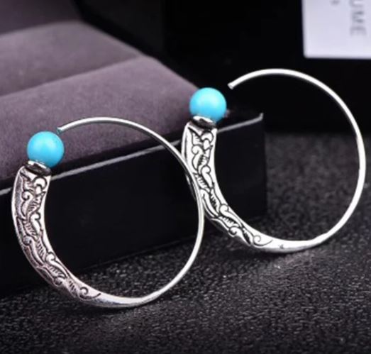 E1023 Silver Blue Crackle Open Earrings - Iris Fashion Jewelry