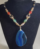 N446 Black Bead Cool Blue Glass Pendant Necklace with Free Earrings - Iris Fashion Jewelry