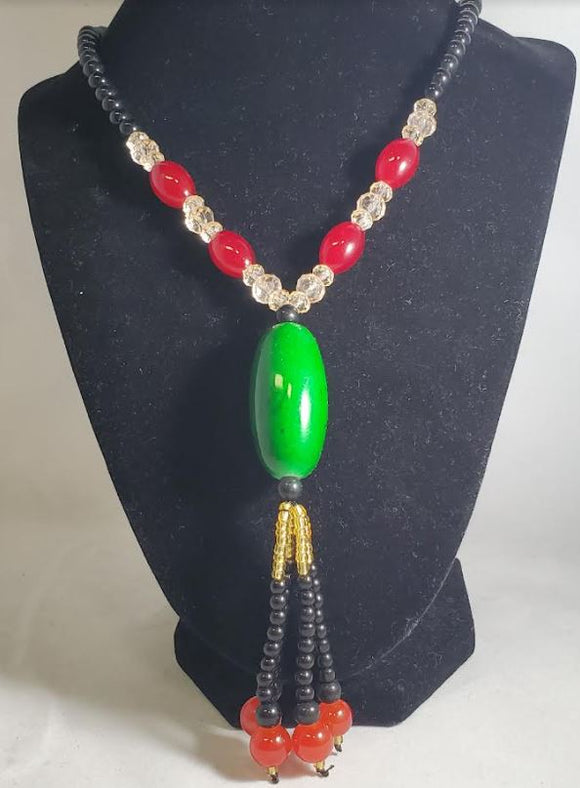 N2141 Green Stone Glass Bead Long Necklace With Free Earrings - Iris Fashion Jewelry
