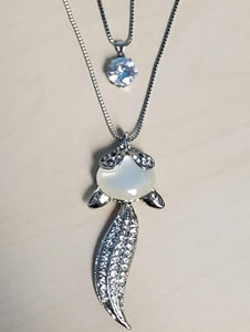 N1399 Silver Moonstone Rhinestone Fox Necklace with FREE Earrings - Iris Fashion Jewelry