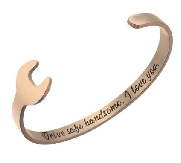 B1161 Gold Drive Safe Handsome I Love You Wrench Cuff Bracelet