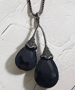 AZ276 Gun Metal Black Gemstone Necklace with FREE EARRINGS