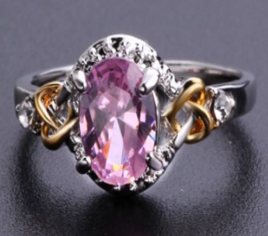 R152 Silver Pink Gem Gold Accent Ring - Iris Fashion Jewelry